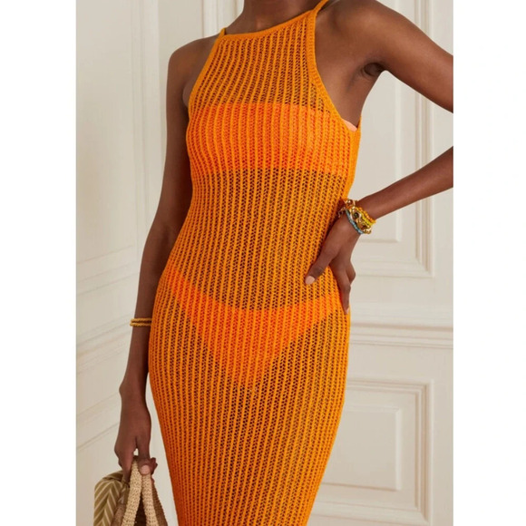 Cult Gaia Yaro Crocheted Cotton-blend Midi Dress Orange - Picture 2 of 7